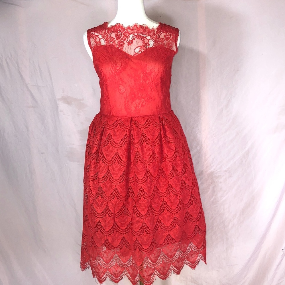 Prom Cocktail Red Lace Sleeveless Fit-and-Flare Dress Size Large
